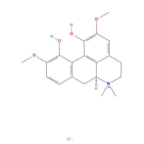 1,11-Dihydroxy-2,10-dimethoxy-6,6-dimethyl-5,6,6a,7-tetrahydro-4H-dibenzo[de,g]quinolinium (CAS: 6681-18-1) - Related Chemical Product