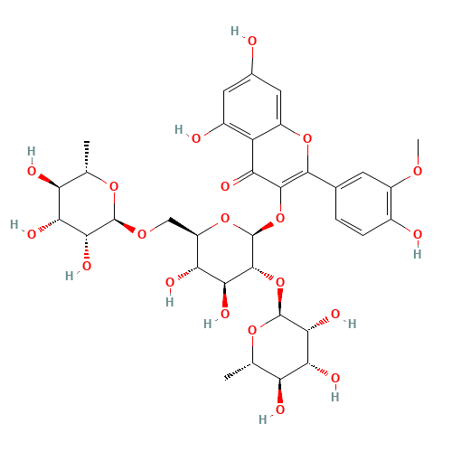 5,7-Dihydroxy-2-(4-hydroxy-3-methoxyphenyl)-4-oxo-4H-chromen-3-yl 6-deoxy-a-L-mannopyranosyl-(1->2)-[6-deoxy-a-L-mannopyranosyl-(1->6)]-D-glucopyranoside (CAS: 104472-68-6) - Related Chemical Product