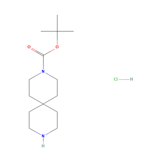 tert-Butyl-3,9-diazaspiro[5.5]undecan-3-carboxylathydrochlorid(1:1) (CAS: 236406-47-6) - Chemical Structure and Molecular Formula 