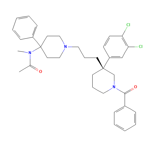 n-(1-{3-[(3r)-1-benzoyl-3-(3,4-dichlorophenyl)piperidin-3-yl]propyl}-4-phenylpiperidin-4-yl)-n-methylacetamide (CAS: 160492-56-8) - Chemical Structure and Molecular Formula 