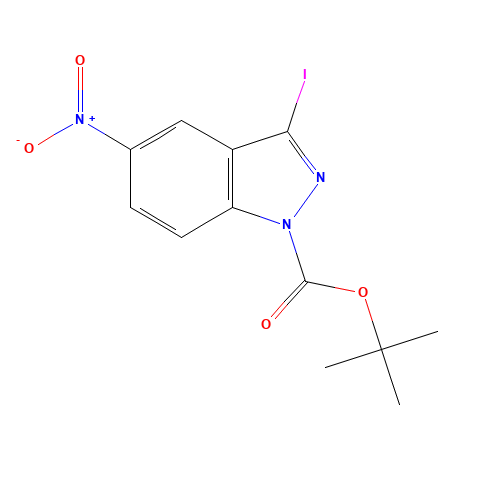 tert-Butyl 3-iodo-5-nitro-1H-indazole-1-carboxylate (CAS: 459133-69-8) - Chemical Structure and Molecular Formula 