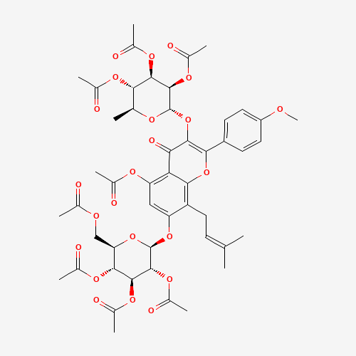 3-[(6-deoxy-a-L-mannopyranosyl)oxy]-7-(b-D-glucopyranosyloxy)-5-hydroxy-2-(4-methoxyphenyl)-8-(3-methyl-2-butenyl)-4H-1-benzopyran-4-one (CAS: 56692-02-5) - Chemical Structure and Molecular Formula 