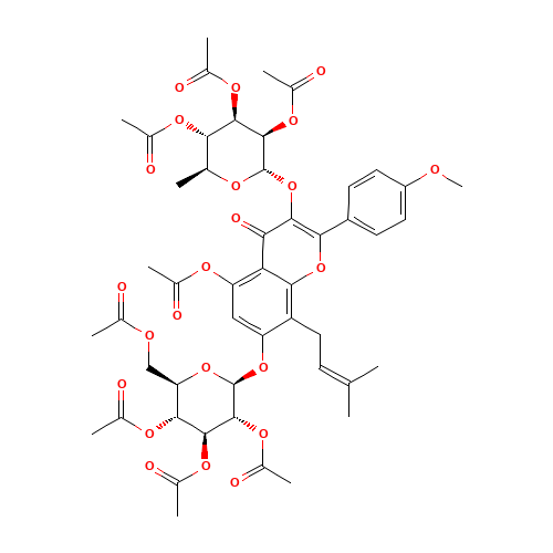 3-[(6-deoxy-a-L-mannopyranosyl)oxy]-7-(b-D-glucopyranosyloxy)-5-hydroxy-2-(4-methoxyphenyl)-8-(3-methyl-2-butenyl)-4H-1-benzopyran-4-one (CAS: 56692-02-5) - Related Chemical Product