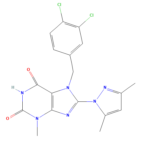 1H-Purine-2,6-dione, 7-[(3,4-dichlorophenyl)methyl]-8-(3,5-dimethyl-1H-pyrazol-1-yl)-3,7-dihydro-3-methyl- (CAS: 1019100-13-0) - Related Chemical Product