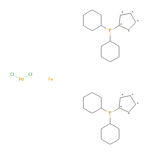 1,1μ-Bis(di-cyclohexylphosphino)ferrocene palladium dichloride (CAS: 917511-90-1) - Chemical Structure and Molecular Formula 