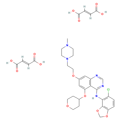 N-(5-Chloro-1,3-benzodioxol-4-yl)-7-[2-(4-methyl-1-piperazinyl)ethoxy]-5-(tetrahydro-2H-pyran-4-yloxy)-4-quinazolinamine (2E)-2-butenedioate (1:2) (CAS: 893428-72-3) - Related Chemical Product