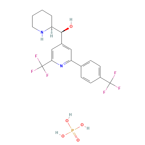 (R)-[(2R)-piperidin-2-yl]-[2-(trifluoromethyl)-6-[4-(trifluoromethyl)phenyl]pyridin-4-yl]methanol (CAS: 66364-74-7) - Chemical Structure and Molecular Formula 