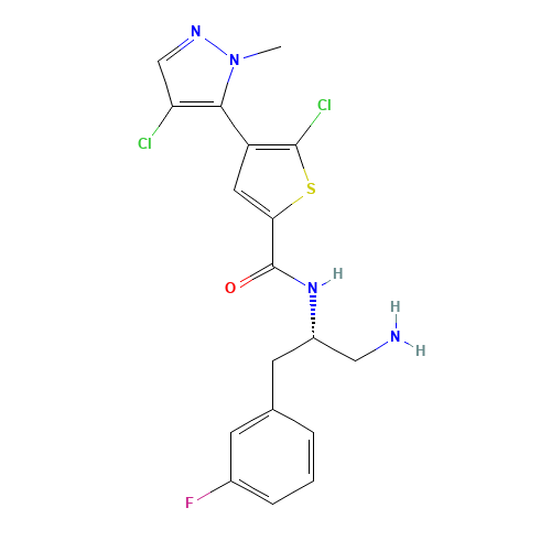 N-[(2S)-1-amino-3-(3-fluorophenyl)propan-2-yl]-5-chloro-4-(4-chloro-2-methylpyrazol-3-yl)thiophene-2-carboxamide (CAS: 1047644-62-1) - Related Chemical Product