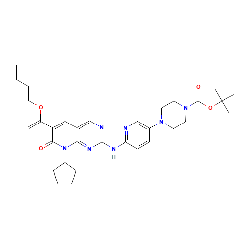 tert-Butyl 4-(6-(8-cyclopentyl-5-methyl-7-oxo-6-(1-propoxyvinyl)-7,8-dihydropyrido[2,3-d]pyrimidin-2-ylamino)pyridin-3-yl)piperazine-1-carboxylate (CAS: 866084-31-3) - Chemical Structure and Molecular Formula 