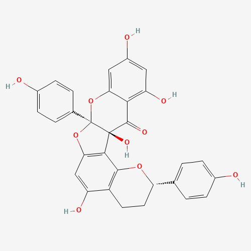 [2S-(2alpha,7aalpha,13abeta)]-3,4,7a,13a-Tetrahydro-5,10,12,13a-tetrahydroxy-2,7a-bis(4-hydroxyphenyl)-2H,13H-furo[2,3-b:5,4-h']bis[1]benzopyran-13-one (CAS: 163660-10-4) - Related Chemical Product