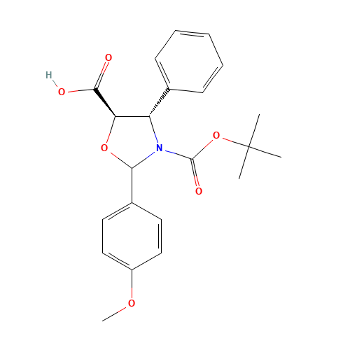 (4S,5R)-3-(tert-Butoxycarbonyl)-2-(4-methoxyphenyl)-4-phenyloxazolidine-5-carboxylic acid (CAS: 196404-55-4) - Chemical Structure and Molecular Formula 