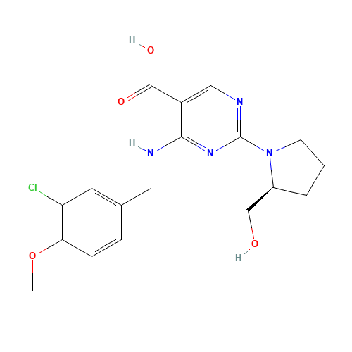 (S)-4-((3-Chloro-4-methoxybenzyl)amino)-2-(2-(hydroxymethyl)pyrrolidin-1-yl)pyrimidine-5-carboxylic acid (CAS: 330785-84-7) - Related Chemical Product