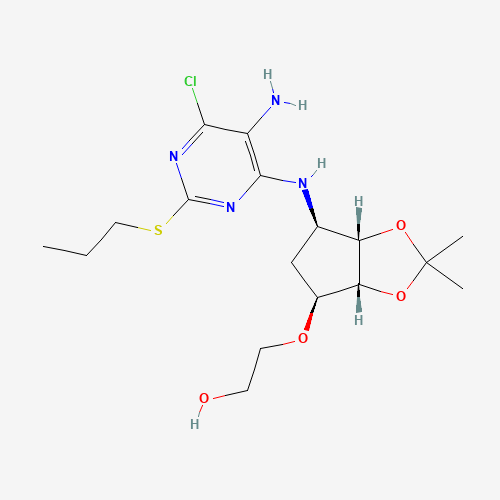 2-[((3aR,4S,6R,6aS)-6-{[5-amino-6-chloro-2-(propylsulfanyl)-4-pyrimidinyl]amino}-2,2-dimethyltetrahydro-3aH-cyclopenta[d][1,3]dioxol-4-yl)oxy]-1-ethanol (CAS: 376608-74-1) - Related Chemical Product