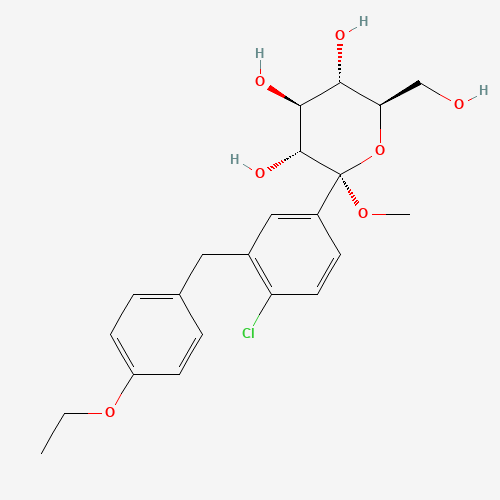 (2S,3R,4S,5S,6R)-2-(4-Chloro-3-(4-ethoxybenzyl)phenyl)-6-(hydroxymethyl)-2-methoxytetrahydro-2H-pyran-3,4,5-triol (CAS: 714269-57-5) - Chemical Structure and Molecular Formula 