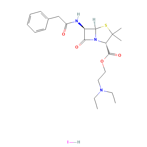 2-(diethylamino)ethyl (2S,5R,6R)-3,3-dimethyl-7-oxo-6-[(2-phenylacetyl)amino]-4-thia-1-azabicyclo[3.2.0]heptane-2-carboxylate;hydroiodide (CAS: 808-71-9) - Related Chemical Product