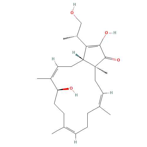 (1R,3Z,5S,8Z,12Z,15S)-5,17-dihydroxy-18-[(2S)-1-hydroxypropan-2-yl]-4,8,12,15-tetramethylbicyclo[13.3.0]octadeca-3,8,12,17-tetraen-16-one (CAS: 146436-22-8) - Related Chemical Product