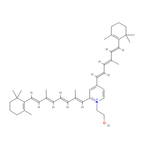 Pyridinium,2-[(1E,3E,5E,7E)-2,6-dimethyl-8-(2,6,6-trimethyl-1-cyclohexen-1-yl)-1,3,5,7-octatetraen-1-yl]-1-(2-hydroxyethyl)-4-[(1E,3E,5E)-4-methyl-6-(2,6,6-trimethyl-1-cyclohexen-1-yl)-1,3,5-hexatrien (CAS: 173449-96-2) - Related Chemical Product