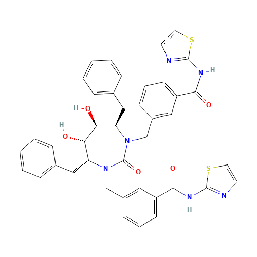 3-[[(4R,5S,6S,7R)-4,7-dibenzyl-5,6-dihydroxy-2-oxo-3-[[3-(1,3-thiazol-2-ylcarbamoyl)phenyl]methyl]-1,3-diazepan-1-yl]methyl]-N-(1,3-thiazol-2-yl)benzamide (CAS: 183854-11-7) - Chemical Structure and Molecular Formula 