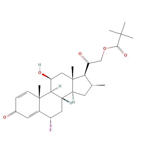 [2-[(6S,8S,9S,10R,11S,13S,14S,16R,17S)-6-fluoro-11-hydroxy-10,13,16-trimethyl-3-oxo-6,7,8,9,11,12,14,15,16,17-decahydrocyclopenta[a]phenanthren-17-yl]-2-oxoethyl] 2,2-dimethylpropanoate (CAS: 29205-06-9) - Chemical Structure and Molecular Formula 