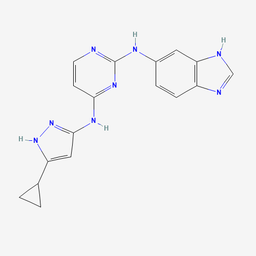 2-N-(3H-benzimidazol-5-yl)-4-N-(5-cyclopropyl-1H-pyrazol-3-yl)pyrimidine-2,4-diamine (CAS: 1216665-49-4) - Chemical Structure and Molecular Formula 