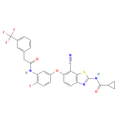 N-[7-cyano-6-[4-fluoro-3-[[2-[3-(trifluoromethyl)phenyl]acetyl]amino]phenoxy]-1,3-benzothiazol-2-yl]cyclopropanecarboxamide (CAS: 1228591-30-7) - Related Chemical Product