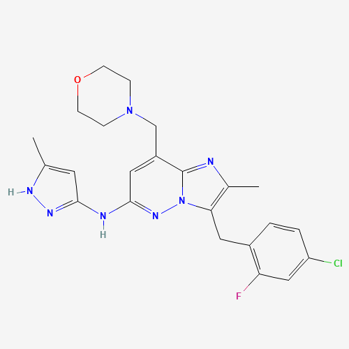 3-[(4-chloro-2-fluorophenyl)methyl]-2-methyl-N-(5-methyl-1H-pyrazol-3-yl)-8-(morpholin-4-ylmethyl)imidazo[1,2-b]pyridazin-6-amine (CAS: 1229236-86-5) - Related Chemical Product