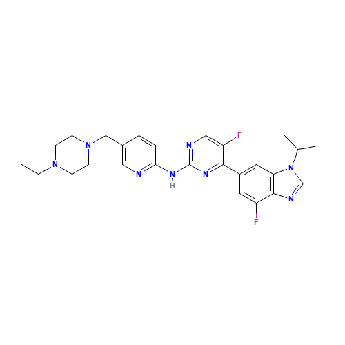 N-[5-[(4-ethylpiperazin-1-yl)methyl]pyridin-2-yl]-5-fluoro-4-(7-fluoro-2-methyl-3-propan-2-ylbenzimidazol-5-yl)pyrimidin-2-amine (CAS: 1231929-97-7) - Related Chemical Product