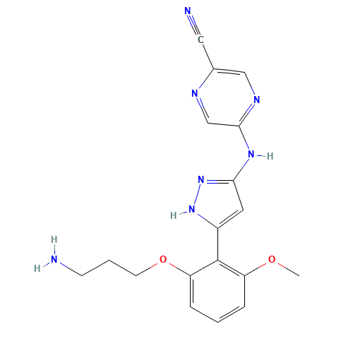 5-[[5-[2-(3-aminopropoxy)-6-methoxyphenyl]-1H-pyrazol-3-yl]amino]pyrazine-2-carbonitrile (CAS: 1234015-52-1) - Related Chemical Product