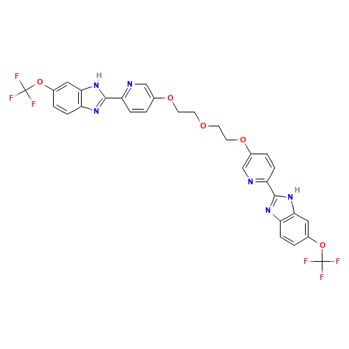 6-(trifluoromethoxy)-2-[5-[2-[2-[6-[6-(trifluoromethoxy)-1H-benzimidazol-2-yl]pyridin-3-yl]oxyethoxy]ethoxy]pyridin-2-yl]-1H-benzimidazole (CAS: 1256094-72-0) - Related Chemical Product