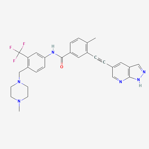 4-methyl-N-[4-[(4-methylpiperazin-1-yl)methyl]-3-(trifluoromethyl)phenyl]-3-[2-(1H-pyrazolo[3,4-b]pyridin-5-yl)ethynyl]benzamide (CAS: 1257628-77-5) - Chemical Structure and Molecular Formula 