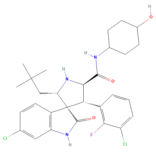 (2'R,3R,3'S,5'S)-6-chloro-3'-(3-chloro-2-fluorophenyl)-5'-(2,2-dimethylpropyl)-N-(4-hydroxycyclohexyl)-2-oxospiro[1H-indole-3,4'-pyrrolidine]-2'-carboxamide (CAS: 1303607-60-4) - Related Chemical Product