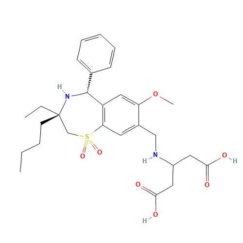 3-[[(3R,5R)-3-butyl-3-ethyl-7-methoxy-1,1-dioxo-5-phenyl-4,5-dihydro-2H-1$l^{6},4-benzothiazepin-8-yl]methylamino]pentanedioic acid (CAS: 1345982-69-5) - Related Chemical Product