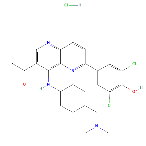 4-[7-acetyl-8-[[4-[(dimethylamino)methyl]cyclohexyl]amino]-1H-1,5-naphthyridin-2-ylidene]-2,6-dichlorocyclohexa-2,5-dien-1-one;hydrochloride (CAS: 1431698-10-0) - Related Chemical Product