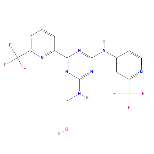 2-methyl-1-[[4-[6-(trifluoromethyl)pyridin-2-yl]-6-[[2-(trifluoromethyl)pyridin-4-yl]amino]-1,3,5-triazin-2-yl]amino]propan-2-ol (CAS: 1446502-11-9) - Related Chemical Product