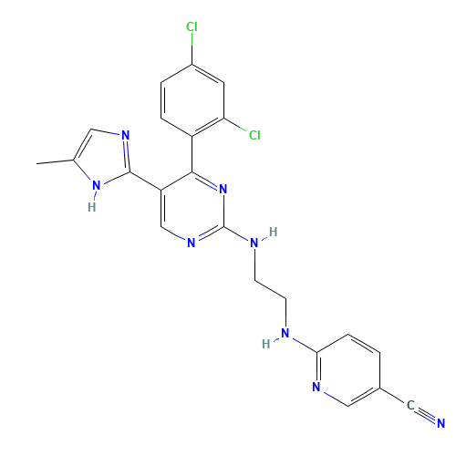 6-[2-[[4-(2,4-dichlorophenyl)-5-(5-methyl-1H-imidazol-2-yl)pyrimidin-2-yl]amino]ethylamino]pyridine-3-carbonitrile (CAS: 252917-06-9) - Related Chemical Product