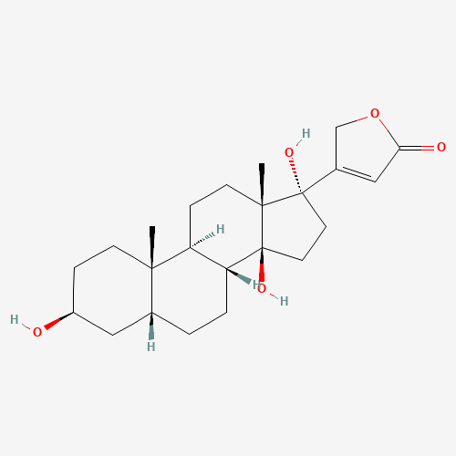 3-[(3S,5R,8R,9S,10S,13S,14S,17S)-3,14,17-trihydroxy-10,13-dimethyl-2,3,4,5,6,7,8,9,11,12,15,16-dodecahydro-1H-cyclopenta[a]phenanthren-17-yl]-2H-furan-5-one (CAS: 26629-41-4) - Related Chemical Product