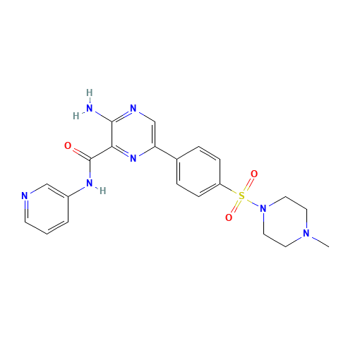 3-amino-6-[4-(4-methylpiperazin-1-yl)sulfonylphenyl]-N-pyridin-3-ylpyrazine-2-carboxamide (CAS: 486424-20-8) - Related Chemical Product