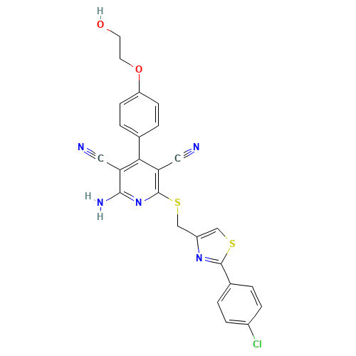 2-amino-6-[[2-(4-chlorophenyl)-1,3-thiazol-4-yl]methylsulfanyl]-4-[4-(2-hydroxyethoxy)phenyl]pyridine-3,5-dicarbonitrile (CAS: 544417-40-5) - Related Chemical Product
