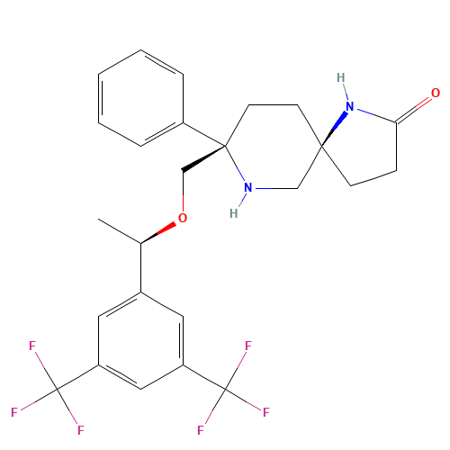(5S,8S)-8-[[(1R)-1-[3,5-bis(trifluoromethyl)phenyl]ethoxy]methyl]-8-phenyl-1,9-diazaspiro[4.5]decan-2-one (CAS: 552292-08-7) - Chemical Structure and Molecular Formula 