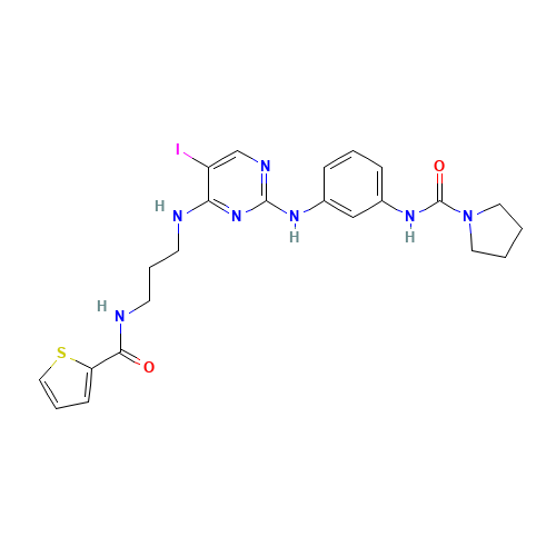 N-[3-[[5-iodo-4-[3-(thiophene-2-carbonylamino)propylamino]pyrimidin-2-yl]amino]phenyl]pyrrolidine-1-carboxamide (CAS: 702675-74-9) - Related Chemical Product