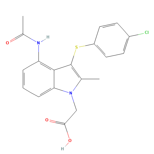 2-[4-acetamido-3-(4-chlorophenyl)sulfanyl-2-methylindol-1-yl]acetic acid (CAS: 802904-66-1) - Chemical Structure and Molecular Formula 