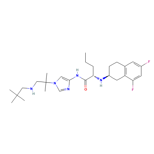 (2S)-2-[[(2S)-6,8-difluoro-1,2,3,4-tetrahydronaphthalen-2-yl]amino]-N-[1-[1-(2,2-dimethylpropylamino)-2-methylpropan-2-yl]imidazol-4-yl]pentanamide (CAS: 865773-15-5) - Related Chemical Product