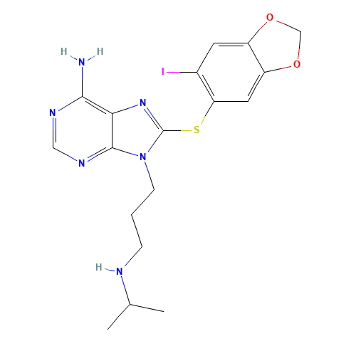 8-[(6-iodo-1,3-benzodioxol-5-yl)sulfanyl]-9-[3-(propan-2-ylamino)propyl]purin-6-amine (CAS: 873436-91-0) - Related Chemical Product