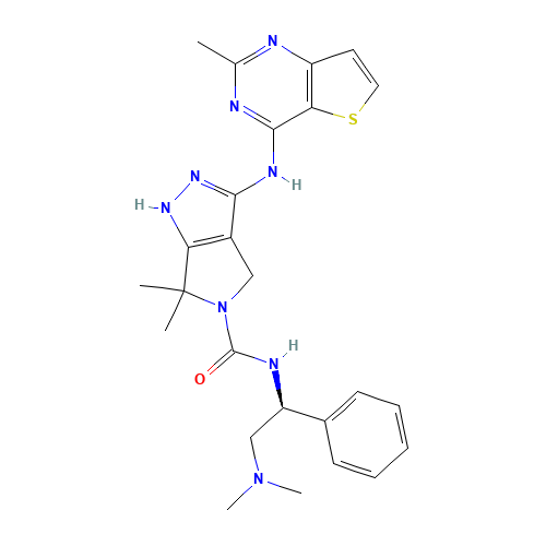 N-[(1S)-2-(dimethylamino)-1-phenylethyl]-6,6-dimethyl-3-[(2-methylthieno[3,2-d]pyrimidin-4-yl)amino]-1,4-dihydropyrrolo[3,4-c]pyrazole-5-carboxamide (CAS: 898044-15-0) - Related Chemical Product