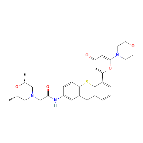 2-[(2S,6R)-2,6-dimethylmorpholin-4-yl]-N-[5-(6-morpholin-4-yl-4-oxopyran-2-yl)-9H-thioxanthen-2-yl]acetamide (CAS: 925701-49-1) - Related Chemical Product
