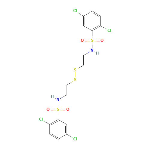 2,5-dichloro-N-[2-[2-[(2,5-dichlorophenyl)sulfonylamino]ethyldisulfanyl]ethyl]benzenesulfonamide (CAS: 927822-86-4) - Chemical Structure and Molecular Formula 