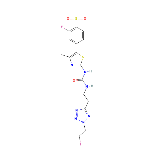 1-[2-[2-(2-fluoroethyl)tetrazol-5-yl]ethyl]-3-[5-(3-fluoro-4-methylsulfonylphenyl)-4-methyl-1,3-thiazol-2-yl]urea (CAS: 957209-68-6) - Related Chemical Product