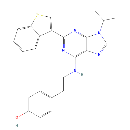4-[2-[[2-(1-benzothiophen-3-yl)-9-propan-2-ylpurin-6-yl]amino]ethyl]phenol (CAS: 1227633-49-9) - Related Chemical Product