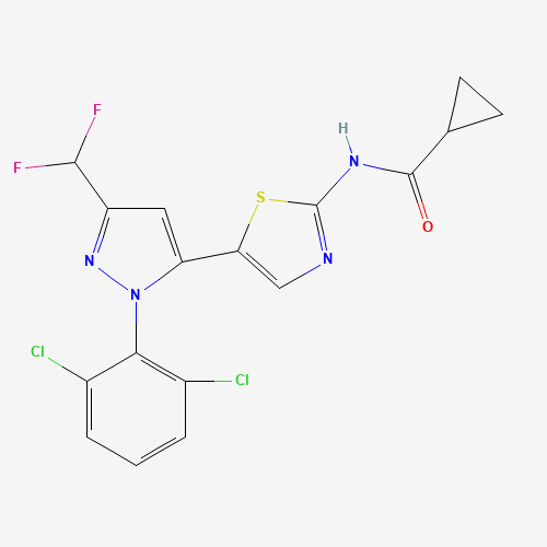 N-[5-[2-(2,6-dichlorophenyl)-5-(difluoromethyl)pyrazol-3-yl]-1,3-thiazol-2-yl]cyclopropanecarboxamide (CAS: 1338247-30-5) - Related Chemical Product