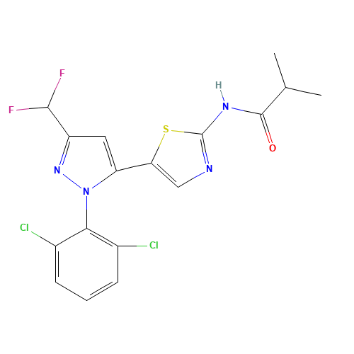N-[5-[2-(2,6-dichlorophenyl)-5-(difluoromethyl)pyrazol-3-yl]-1,3-thiazol-2-yl]-2-methylpropanamide (CAS: 1338247-35-0) - Related Chemical Product